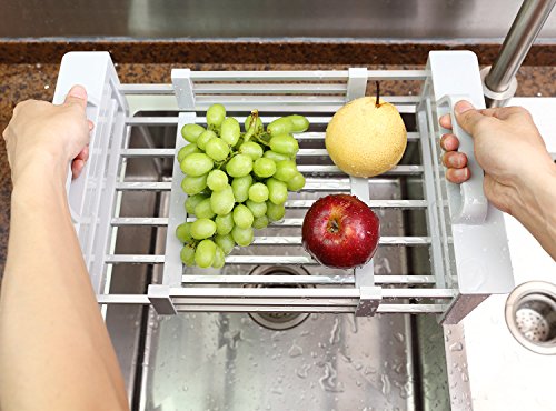 Miusco Expandable Over The Sink Dish Drying Rack, Dish Drainer, Sink Colander, Aluminum