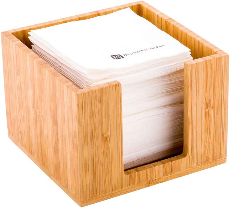 5.5 x 4 Inch Cocktail Napkin Holder, 1 Square Flat Napkin Holder - For Bars, Kitchen Tables, or Countertops, Sturdy, Natural Bamboo Tissue Napkin Holder, Dining Room Decor - Restaurantware
