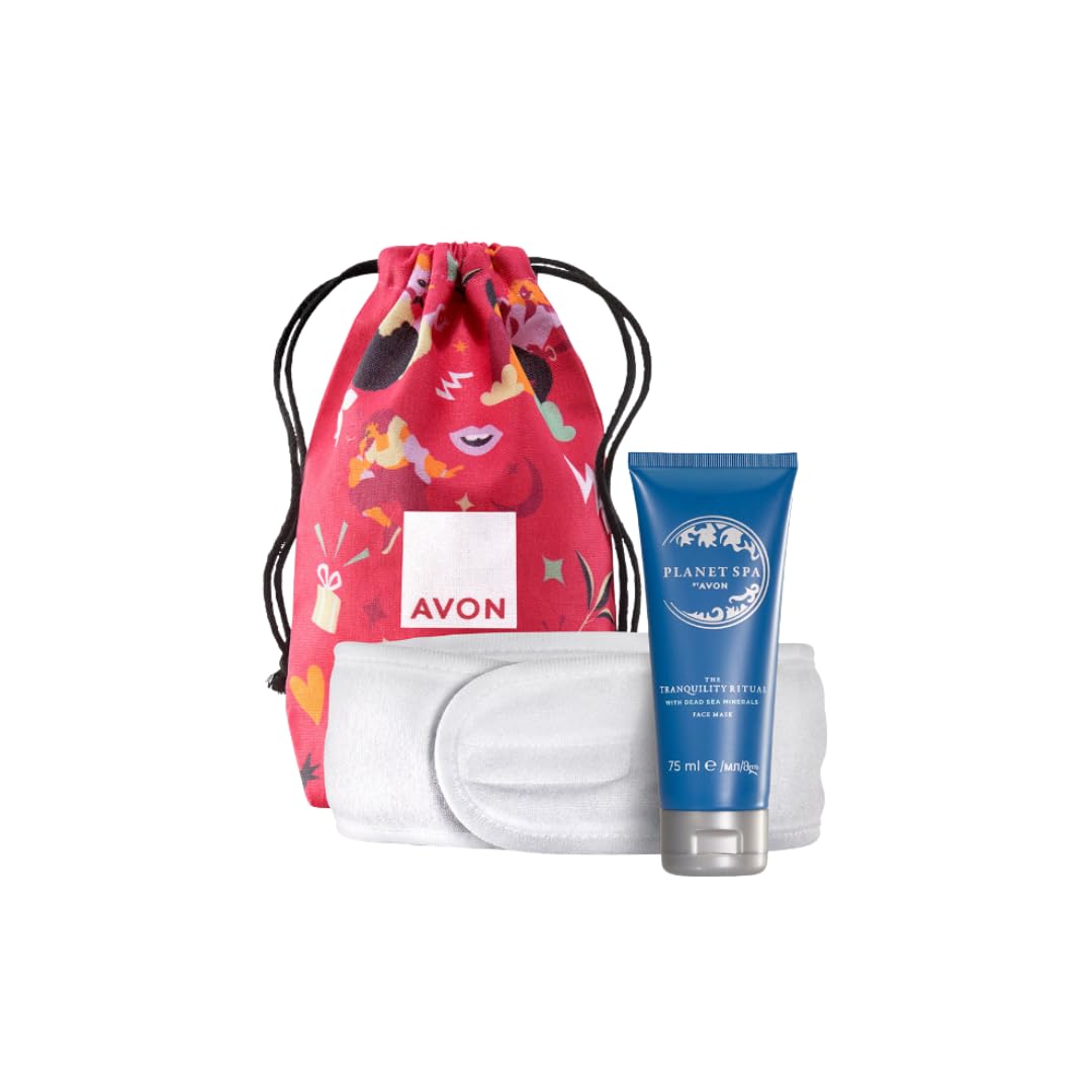 Avon Planet Spa Moments of Joy FACE Gift Set in a drawstring festive fabric gift bag