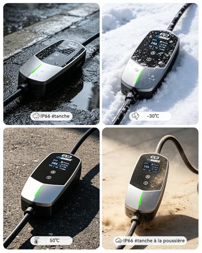 EVDANCE Electric Car Charger 3.68kW, 6.1m Electric Car Charging Cable, 6-16A Adjustable Current, 0-12h Programmable Delayed Load, IP66 Portable Type 2 Cable for EV IEC 62196-2, Silver
