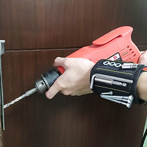 Magnetic Wristband - CrazyLynX Extended Pick-Up Tool with 5 Powerful Strong Magnets for Holding Screws, Nails, Bolts, Drill Bits, Fasteners, More Other Small Tools for Handymen/Carpenters (black)
