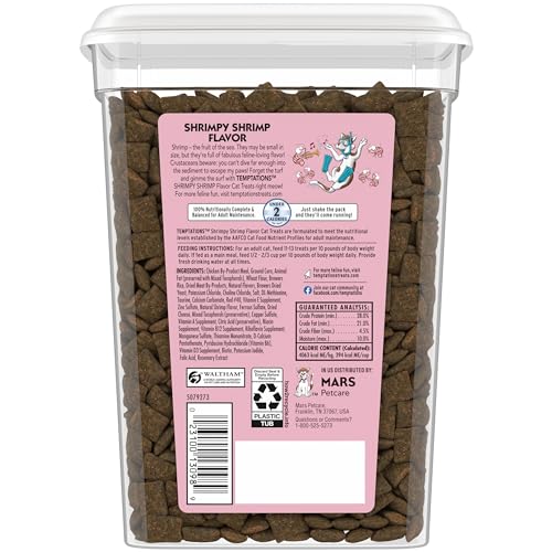 TEMPTATIONS CLASSIC CRUNCHY AND SOFT CAT TREATS SHRIMPY SHRIMP FLAVOR, 16 OZ. TUB