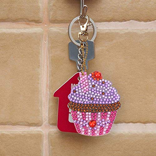 5D DIY Diamond Painting Keychain, 4 pcs Cupcake Shape, Mosaic Making Full Drill Special Shape Diamond Painting Kit for Bags, Smartphone Straps, 4 Pack