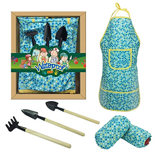 Kids Gardening Set,Rake and Garden Tools,Kids Gardening Apron Set With Sleeves For Real WaterProof Apron Or Dress Up Clothes (6Pcs) - Thumbnail 5