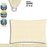 Sunshades Depot 12' x 12' Sun Shade Sail Square Permeable Canopy Tan Beige Custom Size Available Commercial Standard