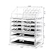 DreamGenius Makeup Organizer 3 Pieces Acrylic Cosmetic Storage Drawers Organizer for Vanity and Bathroom, Stackable Cosmetic Organizer Countertop with 6 Drawers