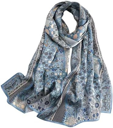 FENDI Logo Print Blue and Beige Women's Wrappy Silk Scarf FXT011