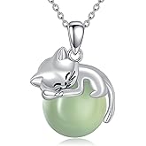 HKPATOP Cat Necklace 925 Sterling Silver Green Oynx Pendant Necklace Animal Cat Mom Jewelry Gift for Women