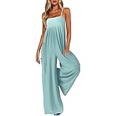 UNIANKIYA One Piece Jumpsuits for Women Spaghetti Strap Overalls Wide Leg Rompers with Pockets Summer Beach Vacation Casual