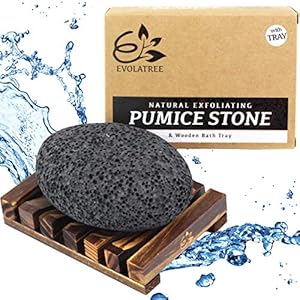 Evolatree Pumice Stone for Feet - Foot Scrubber for Exfoliating Dry Dead Skin - Natural Foot Stone Removes Callus on Hands, Heels, and Body - Foot Care Pedicure Gift Set w/Reusable Wooden Bath Tray