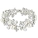 EVER FAITH Silver-Tone Austrian Crystal White Simulated Pearl Bridal Floral Leaf Tennis Bracelet Clear