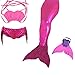 Kids Girls Sparkle Mermaid Tail with Monofin Swimmable Swimwear (140 (10-12Y), Rose Pink)