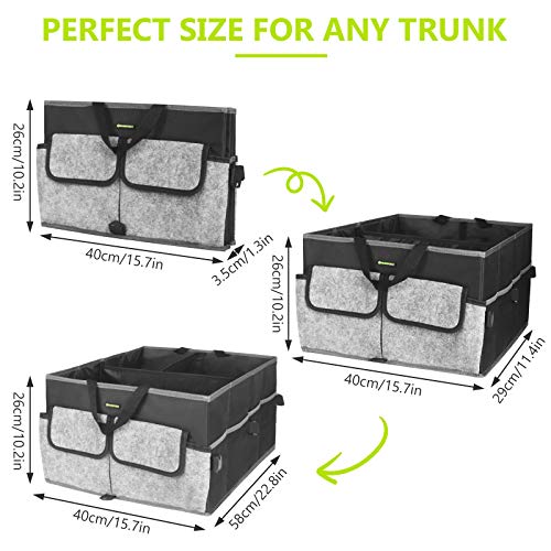 HAWKFORCE Cargo Organizer for Trunk, Heavy Duty Design with Folding Interlayer Compartments,Non Slip Bottom,Securing Straps,Multi Portable Trunk Organizer for any In-vehicle Organization Needs(Black)