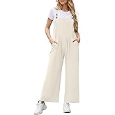 NILOUFO Overalls for Women Bib Wide Leg Jumpsuits Summer Sleeveless Adjustable Strap Rompers Loose Bib Pants with Pockets