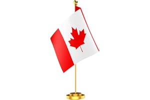 Canada Desk Small Flag Set 5x8 Inch, Mini Canadian Desktop Table Banner with 12" Metal Pole Golden Base Durable Polyester Dec