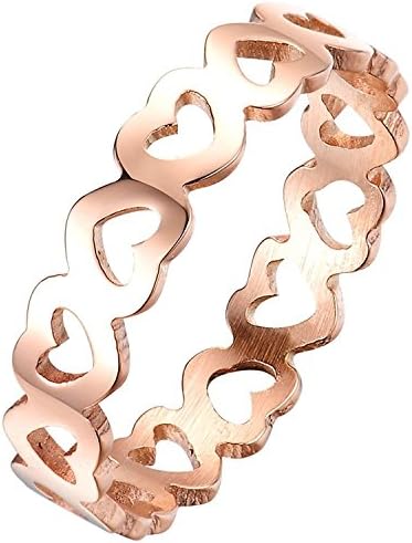 OUBEY Womens 4MM Retro Love Heart Hollow Ring Engagement Wedding Charming Lady Gril Band Rose Gold