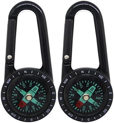 Faocean 2 pcs Liquid Filled Compass Keychain Carabiner Clip Kit with Snap Hook, Small Black Aluminium Alloy with Plastic Scale