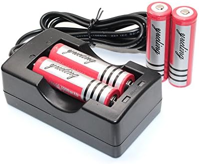 Yueling@ 4pcs 18650 Battery + Charger 3000 mAh 3.7V Li-ion Rechargeable Battery for flashlight headlamp Red