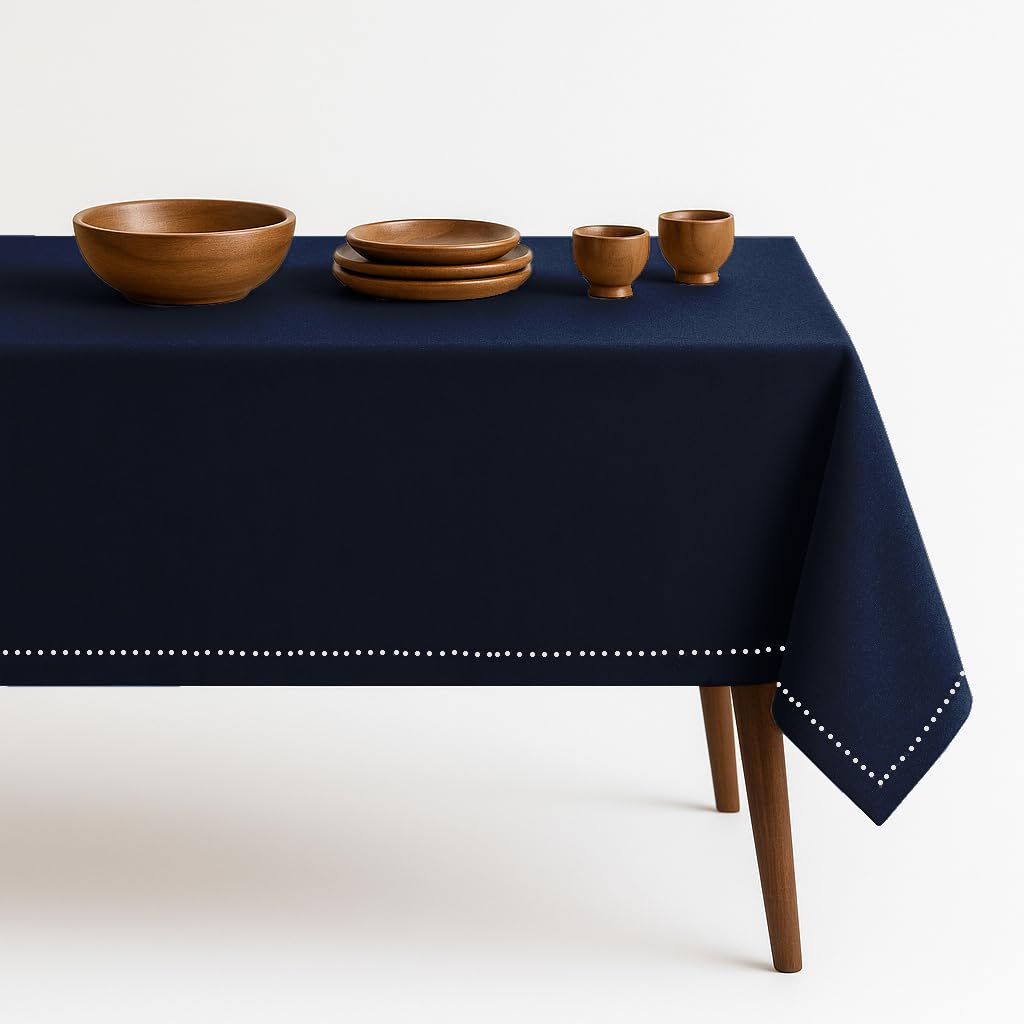 Photo 1 of HEIRLOOM COMFORT Navy Blue Table Cover, 100% Cotton Tablecloth 60x102 Inch, Fits 8-10 Seats, Soft, Durable, Washable, Wrinkle Resistant, Rectangle Table Cloth for Dining, Holiday Celebrations, Dinner