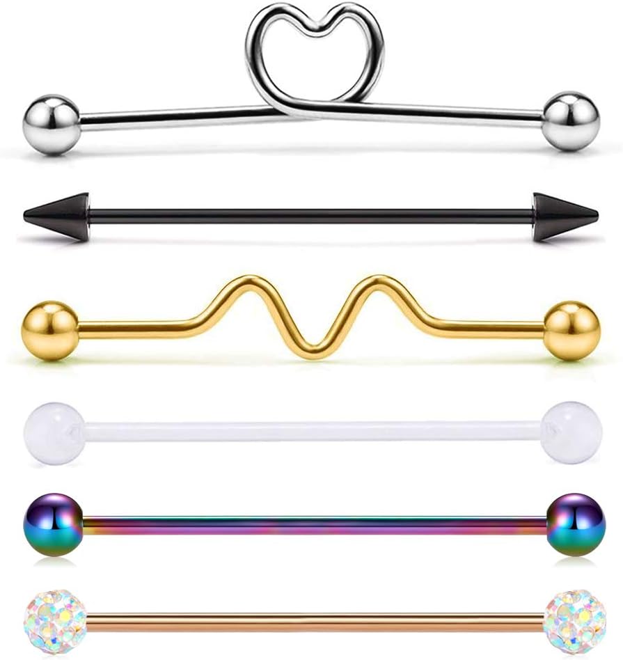 14G Surgical Steel Industrial Barbell for Women Men Cartilage Earring Body Piercing Jewelry 14/32/35/38mm