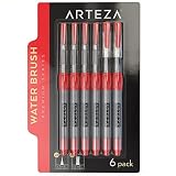 Arteza Water Brush Pens - Self-moistening - Portable (Assorted Tips, Set of 6)