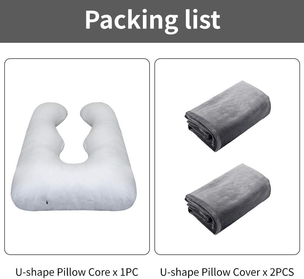 Wndy's Dream Pregnancy Pillow U Shape, Full Body Pillow Maternity Pillow with 2 Removable Velour Covers, 55inch, Support for Back, Hips, Legs, Belly (Grey): Kitchen & Dining
