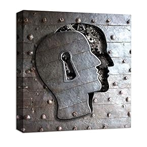 Canvas Wall Art Abstract Gear Brain Painting Artwork for Home Prints Framed - 12x12 inches