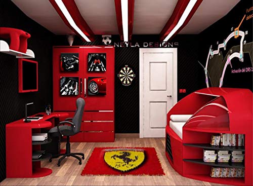 Wall Decorations for Living Room Decor for Men Black and White Wall Art Red Car Decor Ferrari Engine Feature Boy Room Decor Car Posters Home Decorations 4 Piece Framed Canvas Wall Art