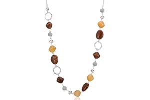 BULINLIN Beaded Long Necklace for Women Silver Sweater Chain Necklace with Crystal Resin Beads, Fashion Jewelry Necklace