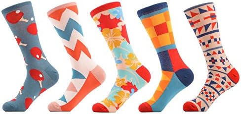 Stripe Funky Funny Art Patterned Casual Crew Socks - Famous Painting Collection Cotton Colorful Colored Dress Sock (Funny 5 Pack)