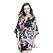 Deksias Women's Printing Peacock Kimono Robe Silk Robe (XXL, Black)