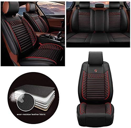 カーシートカバー のために アキュラ Rdx Cdx Tlx Zdx Tsx Ilx Rlx Tl Rl 5席 フォーシーズンズユニバーサル Puレザー 車用シートカバー カーシート 保護カバー ノンスリッ 耐摩耗性 超快適性 自動車内装 黒と赤 Anadis Nl