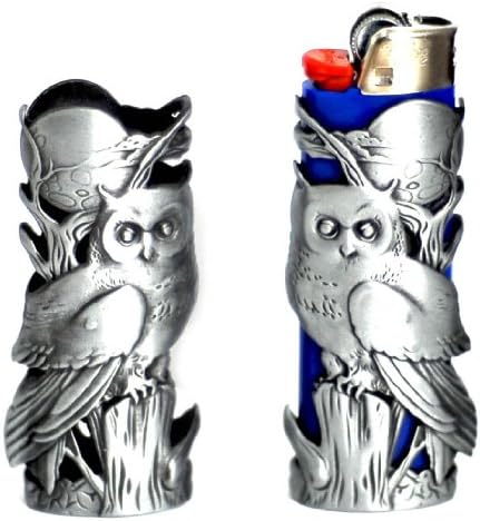 Customized Gothic Art Owl Pewter Metal Full Size Bic LIghter Case Protecter Cover 1pc