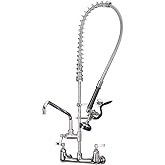 BESTJEEF Commercial Sink Faucet with Sprayer 36 inch Commercial Faucet Pre Rinse Sprayer 8 inch Wall Mount Center with 12 inch Add on Spout