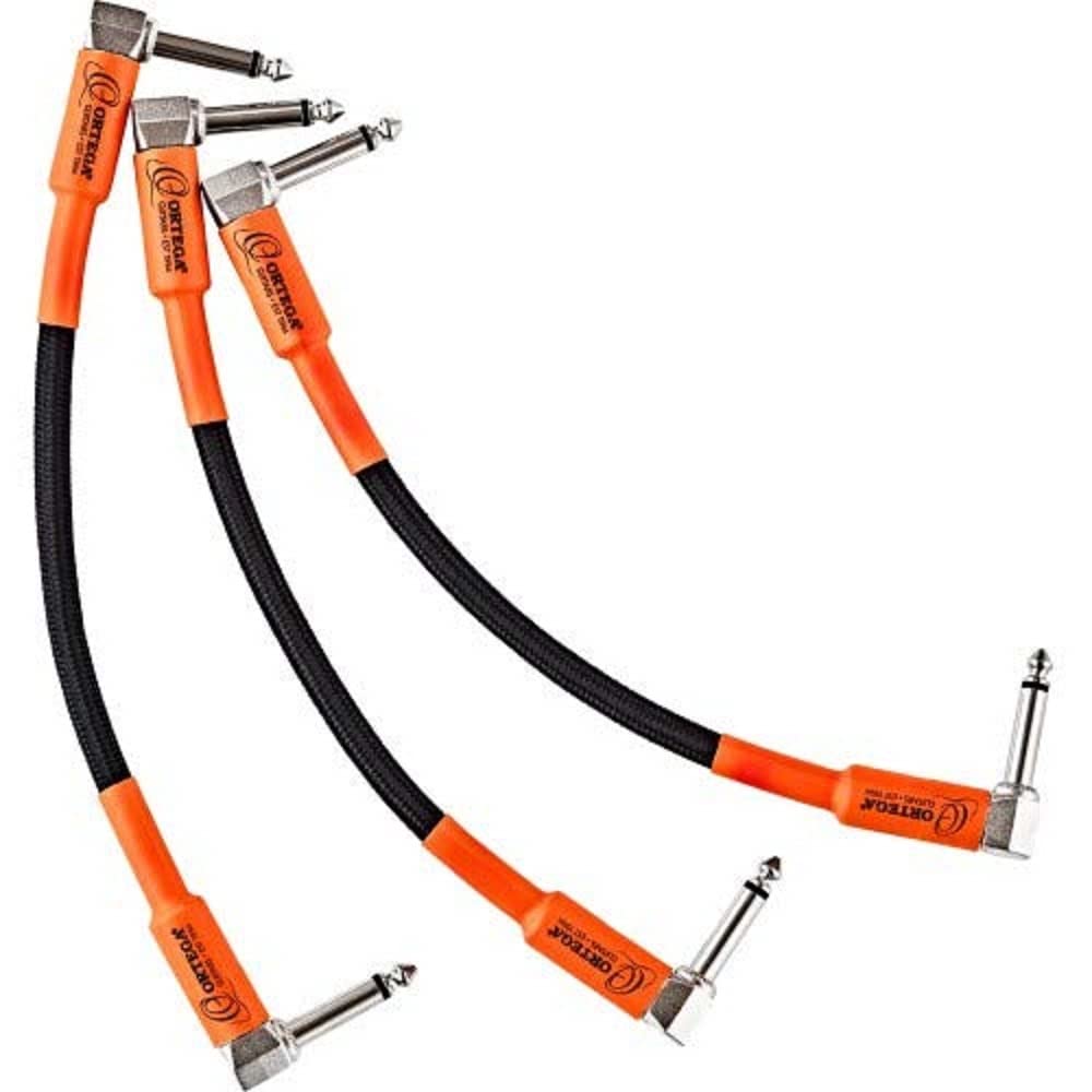 Ortega Guitars Economy Series Patchcable - 3 Patch Cables - Length 18 cm - Angle - Plastic, Black and Orange (OECPA3-06)
