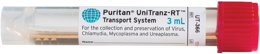 Puritan UT-366 UTM-RT Transport System with One Sterile Regular Polyester Swab and One Mini-Tip Polyester Swab, 100mm Breakpoint, 3mL Volume (Case of 300)