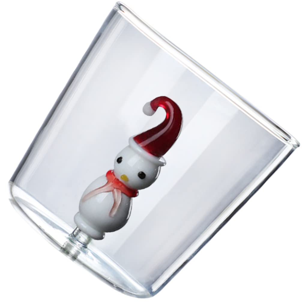 jojofuny 3D Snowman Christmas Glass Cup 300ml White Square Tumbler Mug for Hot Drinks, Christmas Party, Home