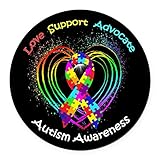 CafePress Autism Ribbon On Heart Round Car Magnet, Magnetic Bumper Sticker