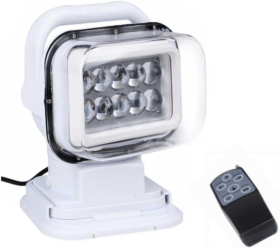 QXXZ 50W Search Light 12V/24V 360º Rotating Remote Control Work LED Light Spot for SUV Boat Home Security Farm Field Protection Emergency Lighting Garden Etc (White) 1Pcs,24V