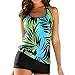 Swimwear S-5XL, Women's Leaf Print Tankini Swimsuits Modest 2 Piece Bikini Set with Swim Shorts (Green, XL)