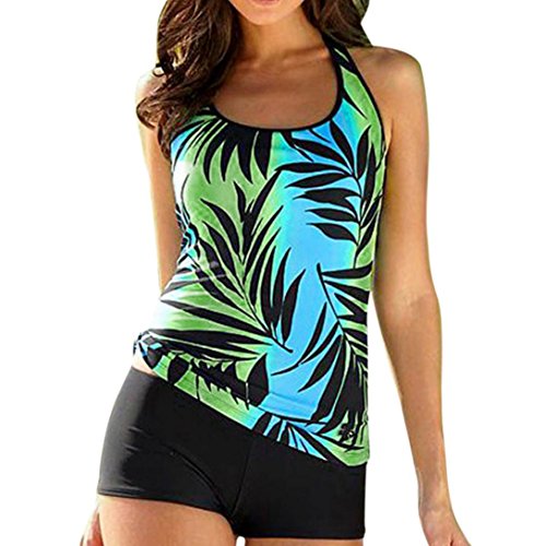 Swimwear S-5XL, Women's Leaf Print Tankini Swimsuits Modest 2 Piece Bikini Set With Swim Shorts (Green, XL) Swimwear S-5XL, Women's Leaf Print Tankini Swimsuits Modest 2 Piece Bikini Set With Swim Shorts (Green, XL)