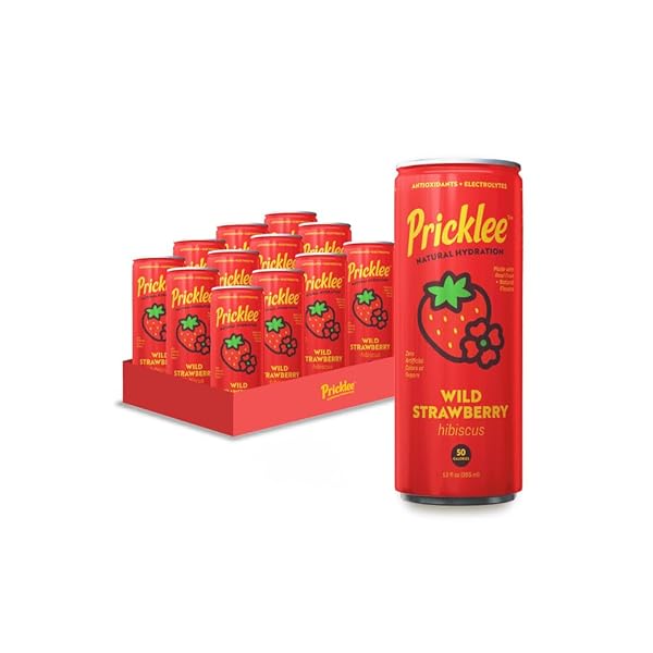 PRICKLEE NATURAL HYDRATION DRINK – WILD STRAWBERRY HIBISCUS – ELECTROLYTES + ANTIOXIDANTS, LOW SUGAR, NO ARTIFICIAL SWEETENERS – NON-CARBONATED, CAFFEINE-FREE – CACTUS WATER-BASED (12 OZ CANS, 12 PACK)