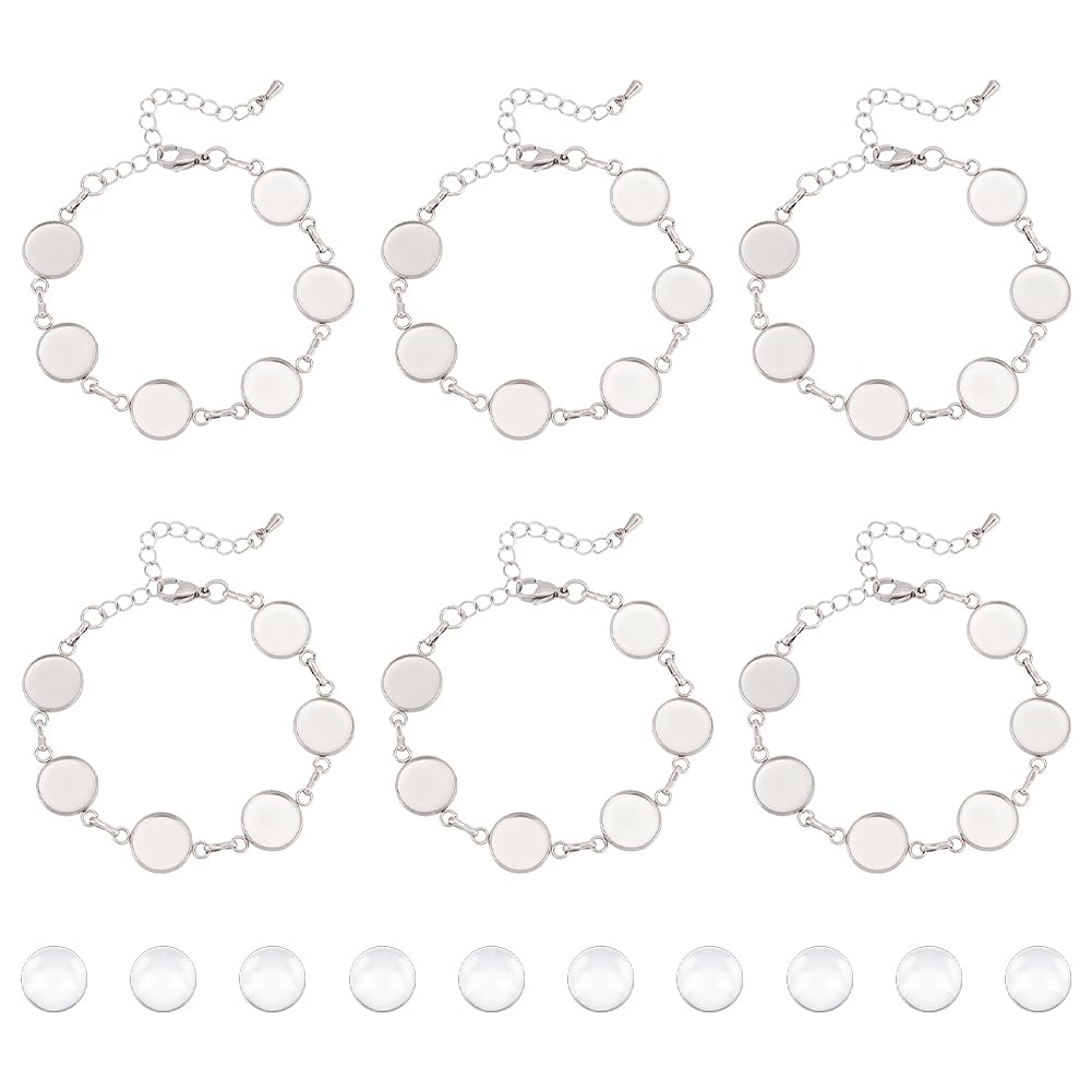 UNICRAFTALE 12 Sets 17cm Long Blank Bracelets Making Kit 304 Stainless Steel Bracelets Bezel Setting Metal Connector Bracelet with Glass Cabochons for DIY Bracelet Jewellery Making