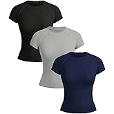 SweatyRocks Women's 3 Pack Workout Tops Short Sleeve Athletic Yoga Running Gym Casual Tees T-Shirts
