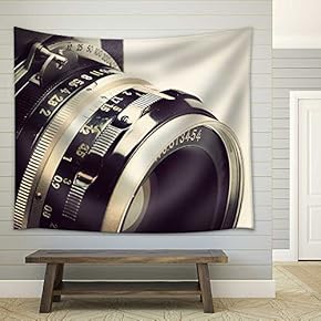 Old Film Camera and Lens - Fabric Wall Tapestry Home Decor - 51x60 inches