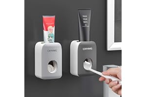 CXYHMG Automatic Toothpaste Dispenser for Kids, Toothpaste Squeezer for Kids & Family Shower Decor, is Wall Mounted Bathroom Accessories Organizer. (Grey+Black, 2PACK)