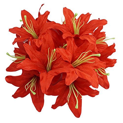 Colorfulife Artificial Silk Flower Head Lilies 6.7" Tiger Lily Flower Head Wedding Home Party Garden Decoration Bridal Bouquet Wreath Headwear Clip DIY Accessories,Pack of 20 (Red)