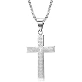 Rnivida Stainless Steel Lord's Prayer Cross Pendant Necklace for Men with Chain 22 Inch