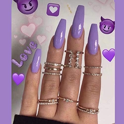 BLINGINBOX False Nails Gothic Full Cover Glossy Fake Nails Shape Nails Sharp Art Stiletto Nail for Women 24Pcs（Purple）