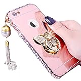 iPhone 6/6s Plus Case, AMASELL Phone Cover Ring and Luxury Bling 3D Sparkle Diamond Mirror case + Aluminum Metal Frame Bumper With Pearl Tassels Hard PC Back Cover Case 5.5 Inch, Rose Gold with bling